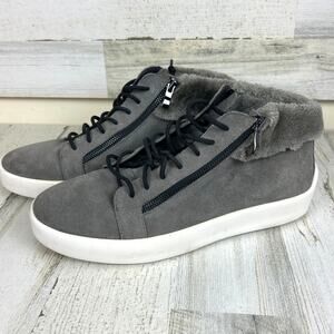 Russel Park Womens 10.5 Gray Suede Faux Fur Lace-Up Ankle Boots Side Zip Casual